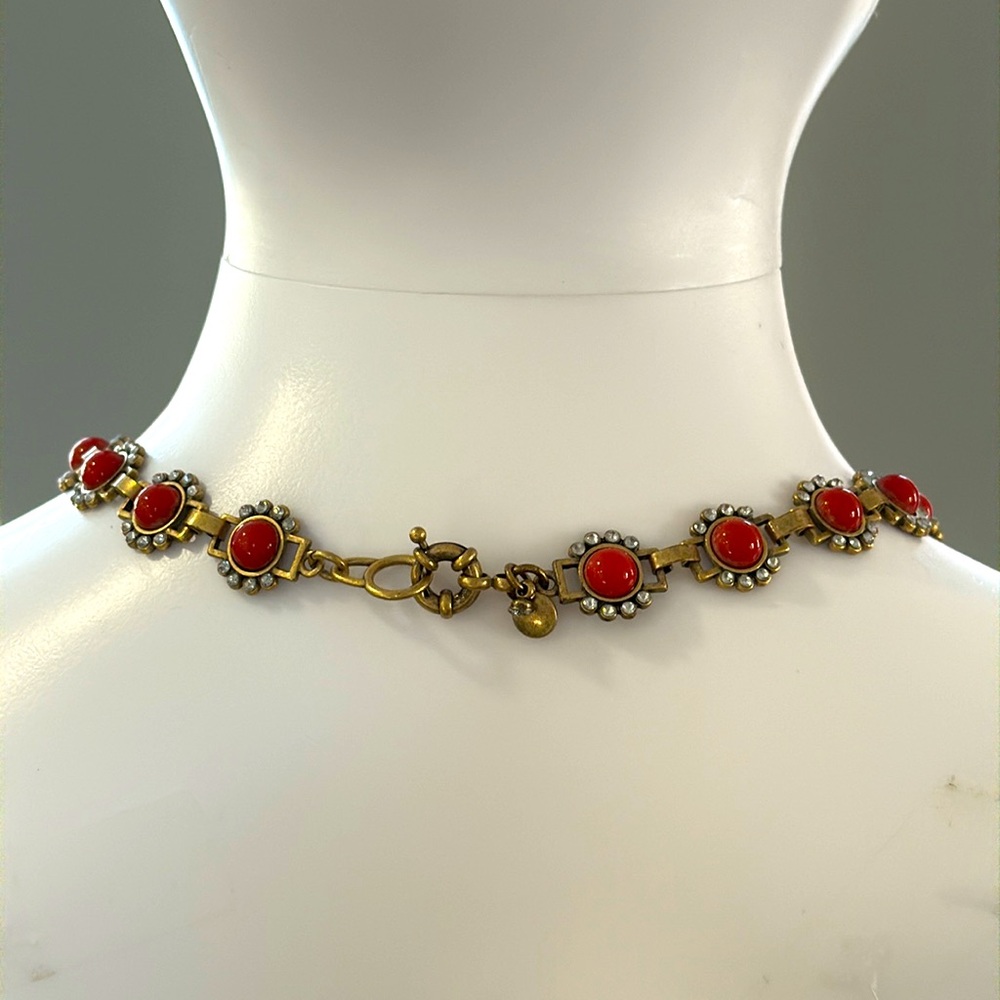 J Crew Crystal Orange Bubble Stone Burst Statement Necklace Antique Gold 18” - Picture 5 of 9